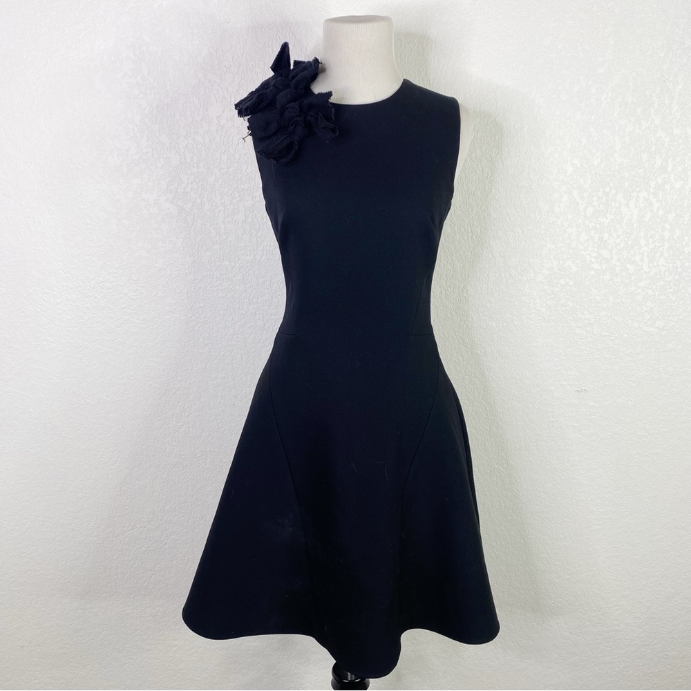 Victoria Beckham Black Wool Bow Detail Fit and Flare Dress